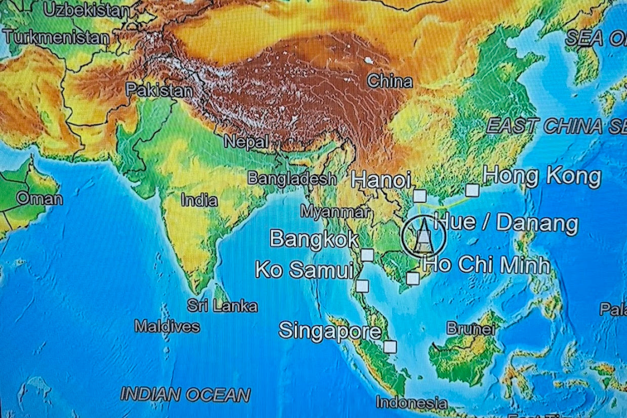 Cruise route map showing ports across Southeast Asia.